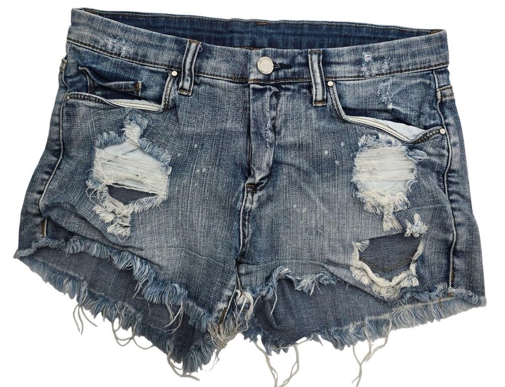 BLANKNYC Jean Shorts Womens 27 Blue Distressed Cutoff Denim Fringe Raw Hem Y2k